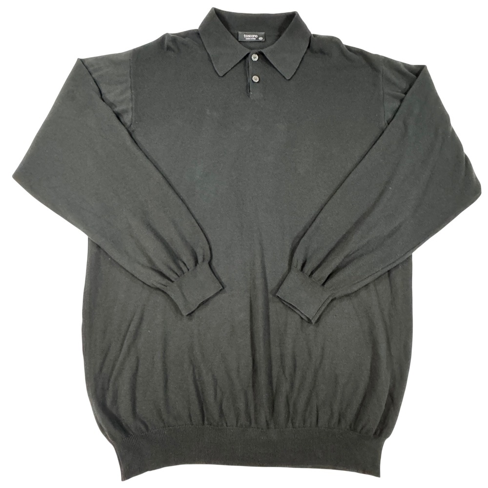 Toscano Long Sleeve Knit Polo Sweater Made in Italy Men's XLT Black Luxury